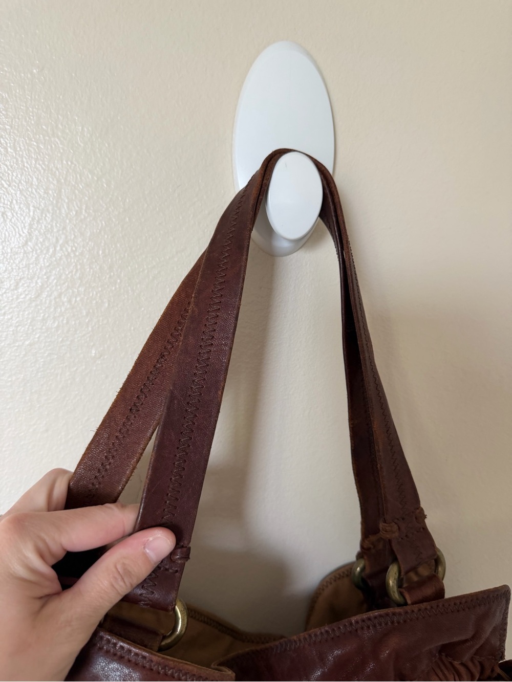 LUCKY BRAND Vintage Brown Leather Sinch Side Tote Shoulder Bag - Picture 5 of 13